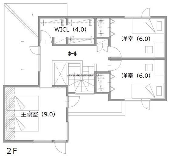 アーキテックプランニング 【福岡市/2500～2999万円/間取図有/4LDK】北海道生まれの住宅性能に関心、デザイン×性能のマイホームの間取り図（4LDK）２階