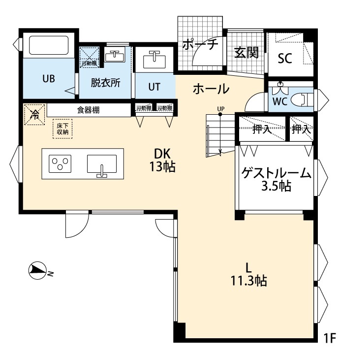 アーキテックプランニング 【2500～2999万円/間取図有/4LDK】カフェやホテルの様な上質な空間、リュクスに暮らす夫婦の間取り図（4LDK）1階