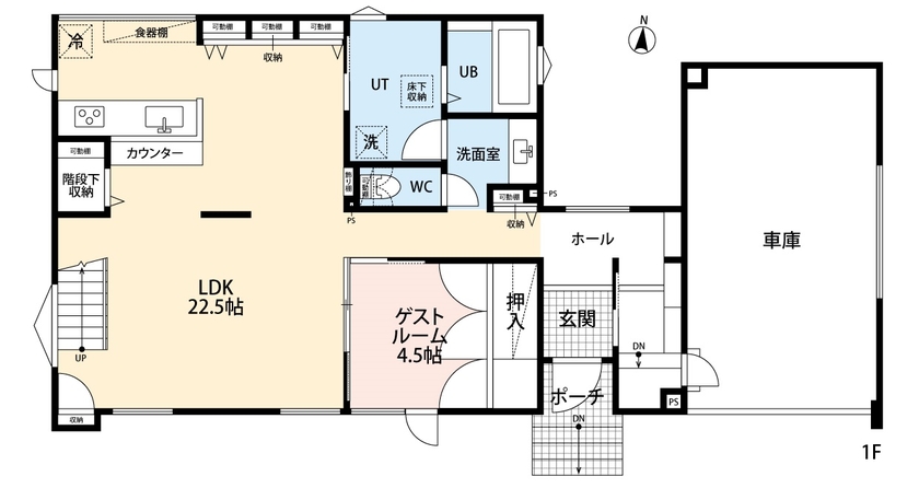アーキテックプランニング 【3000～3499万円/間取図有/5LDK】組込車庫や大容量のリビング収納など機能も充実の高気密高断熱住宅の間取り図（5K以上）１階