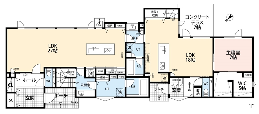 アーキテックプランニング 【4000万円～/間取図有/5LDK/完全分離型二世帯住宅】ラグジュアリーな生活を楽しむ住まいの間取り図（３LDK＋２LDK）1階