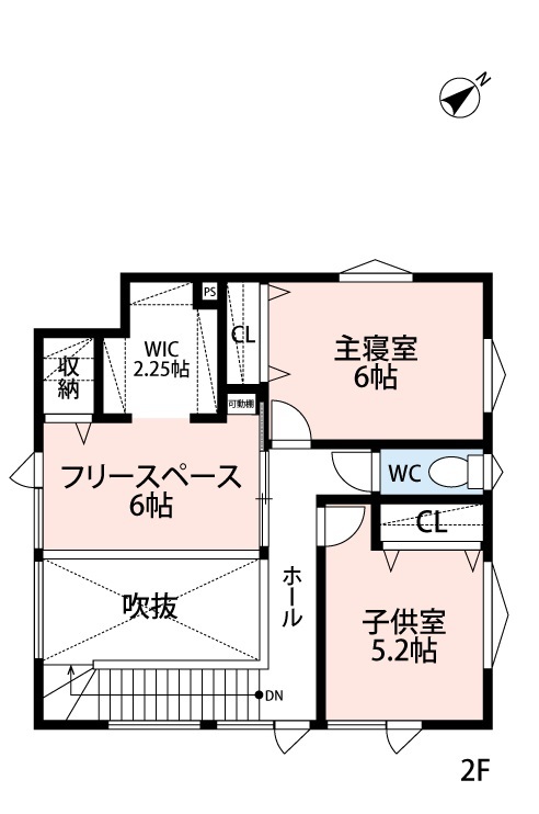 アーキテックプランニング 【2500～2999万円/間取図有/3LDK】吹き抜けやトリプルサッシの大きな窓、オープンスペースのある開放的な家の間取り図（３LDK+フリースペース）２階