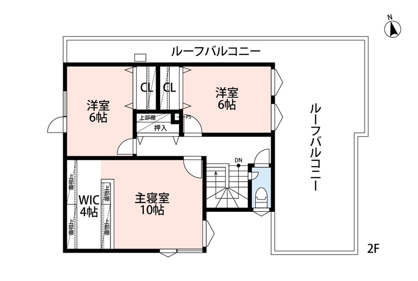 アーキテックプランニング 【2500～2999万円/間取図有/4LDK/事務所兼住宅】事務所スペースも実現した広々LDK24帖のシンプルモダンな家の間取り図（4LDK）２階