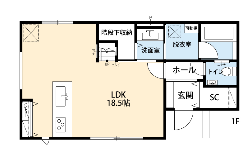 アーキテックプランニング 【2500万円～2999万円/間取図有/3LDK/29.4坪】20代で建てた家、陽ざしに包まれる快適な住まいの間取り図（3LDK）1階