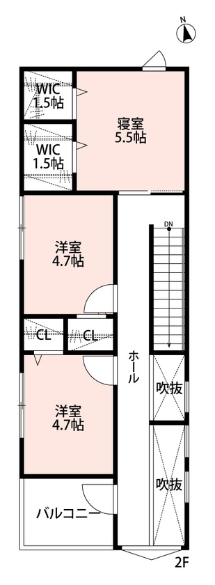 アーキテックプランニング 【2500万円～2999万円/間取図有/3LDK/28.3坪】機能的な回遊動線の住まいの間取り図（3LDK）2階