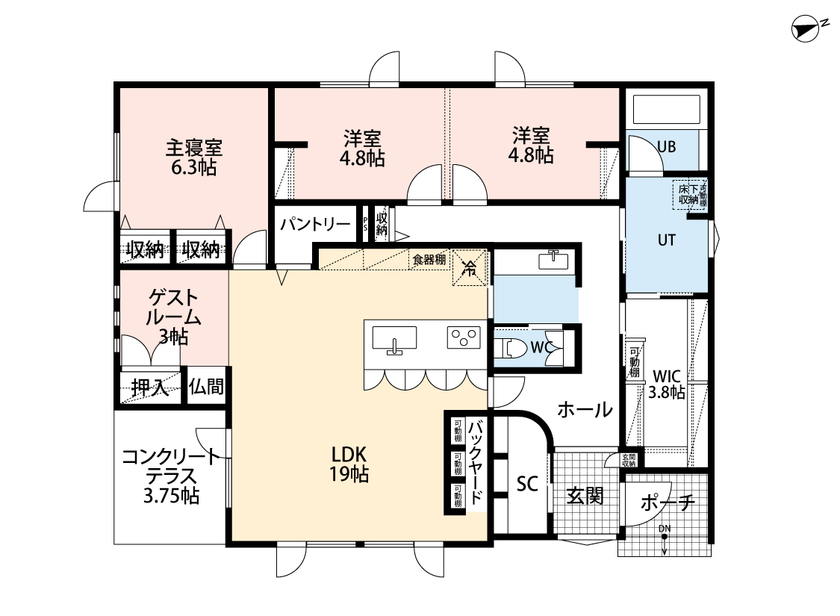アーキテックプランニング 【平屋/2720万円/4LDK間取り図有】20代で建てたこだわりの平屋の間取り図（4LDK）1階