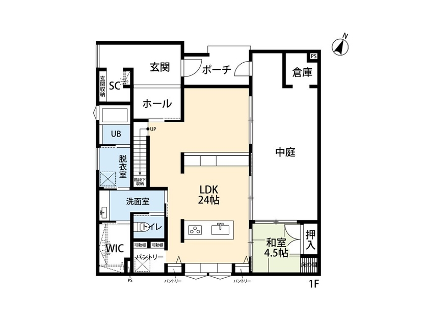 アーキテックプランニング 重厚感あるデザインと開放感が魅力、毎日が特別になる上質な暮らしの舞台の間取り図（4LDK）1階