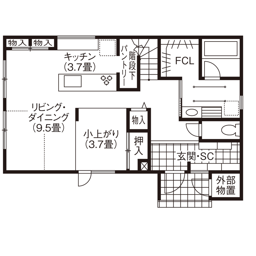 榎本建設 【2000万円台後半｜間取り図有】リビングに小上がりスペースがあり、人が集まって楽しく過ごす家の間取り図（4LDK）1階