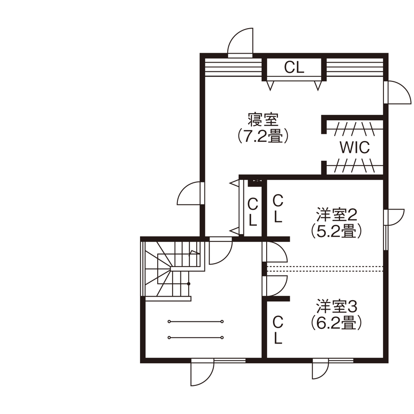 榎本建設 【2000万円台後半｜間取り図有】豪雪地帯のインナーガレージがあるナチュラルテイストの家の間取り図（3LDK）2階