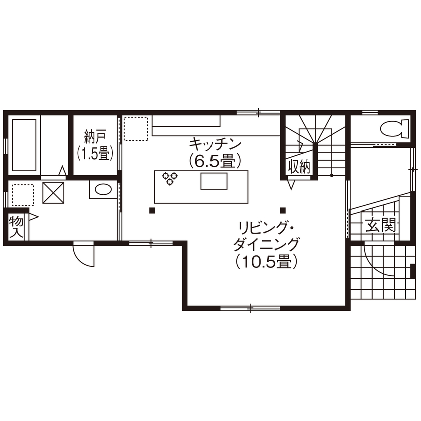 榎本建設 【2000万円台後半｜26.5坪｜間取り図有】おしゃれな夫婦が選んだ、ヴィンテージ風の輸入住宅の間取り図（2LDK）1階