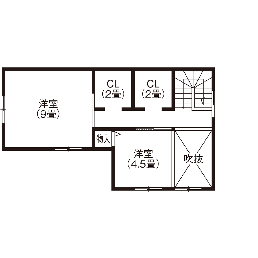 榎本建設 【2000万円台後半｜26.5坪｜間取り図有】おしゃれな夫婦が選んだ、ヴィンテージ風の輸入住宅の間取り図（2LDK）2階
