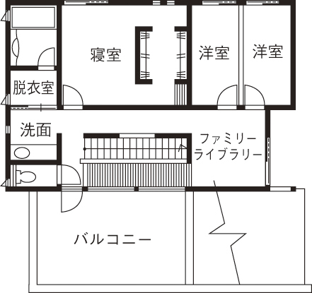オネスティーハウス　石田屋 【ガレージハウス/間取図有】建築家と建てた電気を自給自足できる家の間取り図（3LDK）2階