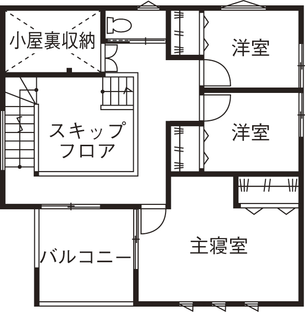 オネスティーハウス　石田屋 【収納充実/スキップフロア/間取図有】未来の暮らしを見据えて。大収納×家事ラク動線が光る「大満足の家」の間取り図（5K以上）2階