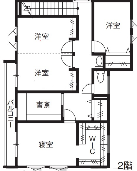 オネスティーハウス　石田屋 【太陽光蓄電池付/ウッドデッキ/間取図有】人柄に惚れ依頼して大正解！回遊動線も便利で家族が大満足の家の間取り図（4LDK）２階