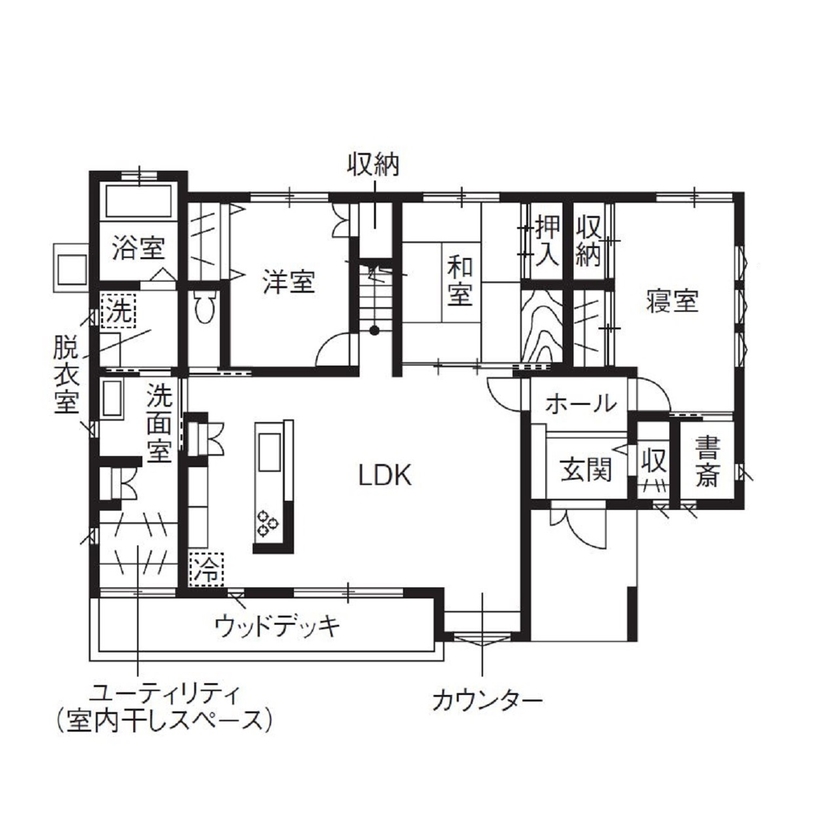 オネスティーハウス　石田屋 【平屋/間取図有】モデルハウスの外観に一目惚れ。平屋のような２階建ての住まいの間取り図（4LDK）1階