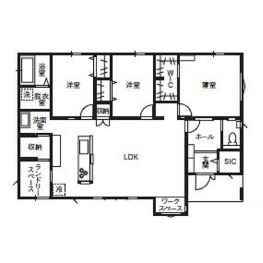 オネスティーハウス　石田屋 【平屋/ランドリースペース/間取図有】大空間リビングの平屋で猫ちゃんとゆったり暮らす喜びの間取り図（3LDK）1階