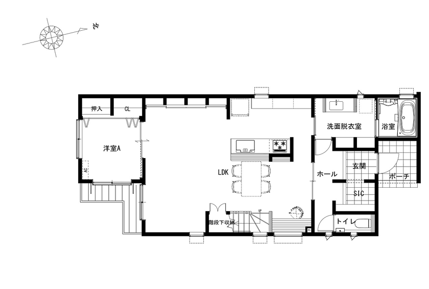 内藤建設 NAITO HOME 【3000万円台/4LDK】アイスブルーの玄関ドアが可愛い"cafe　like"な家の間取り図（4LDK）1階