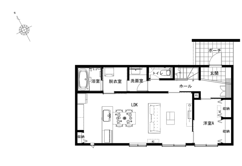 内藤建設 NAITO HOME 【2000万円台×4LDK】すべての水回りを回遊できる、家事ラク動線で毎日にゆとりをの間取り図（4LDK）1階