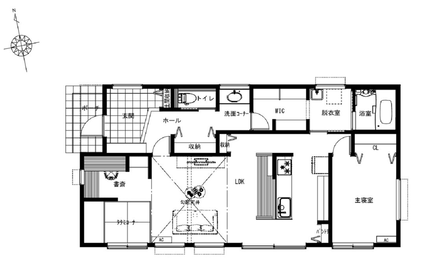 内藤建設 NAITO HOME 【平屋/1LDK/20坪台/間取図有】理想のライフスタイルをカタチにしたコンパクトな平屋の間取り図（1LDK）1階