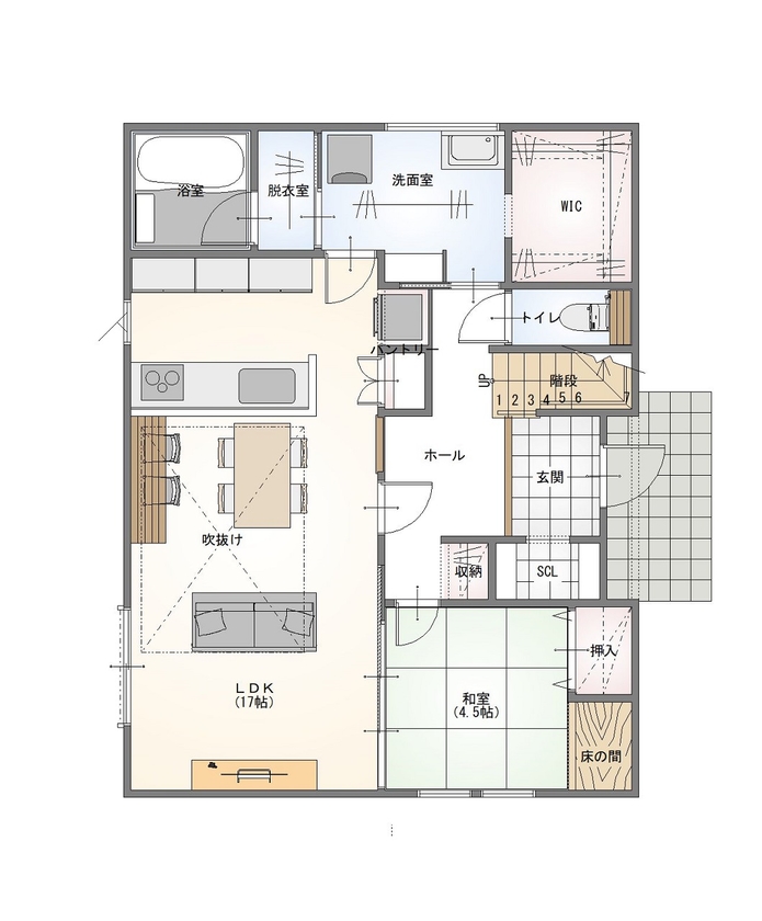 前昌建設 【奈良県｜2000万円台｜間取り有】性能のいい家を、理想の北欧テイストで。窓の形やデザインもこだわっての間取り図（4LDK）１階