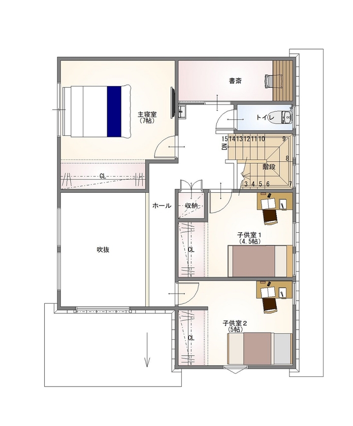 前昌建設 【奈良県｜2000万円台｜間取り有】性能のいい家を、理想の北欧テイストで。窓の形やデザインもこだわっての間取り図（4LDK）２階