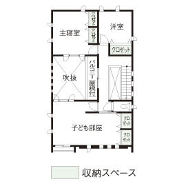 住友不動産ハウジング 【中庭／リビング階段／34坪／間取り図有】プライバシーを守りながら光を満喫。家族が集うパティオのある家の間取り図（3LDK）2階