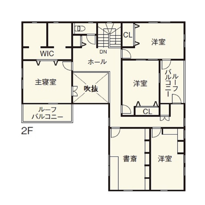 住友不動産ハウジング 【ビルトインガレージ／吹き抜け／和室／約61坪】ドライブや読書など趣味を満喫する南欧風の家の間取り図（5LDK+ガレージ）2階