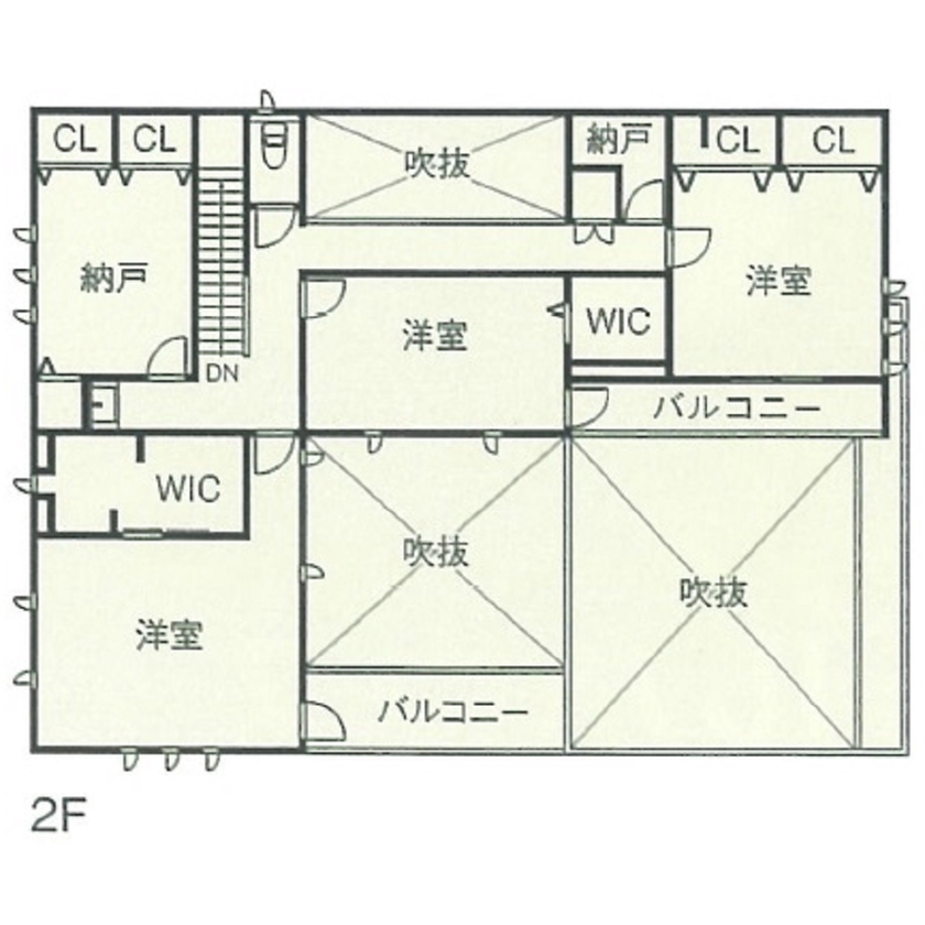 住友不動産ハウジング 【中庭／吹き抜け／約55坪】LDK＋パティオでゆとりある間取りを実現。全館空調で快適な都会の住まいの間取り図（3LDK＋ガレージ）2階