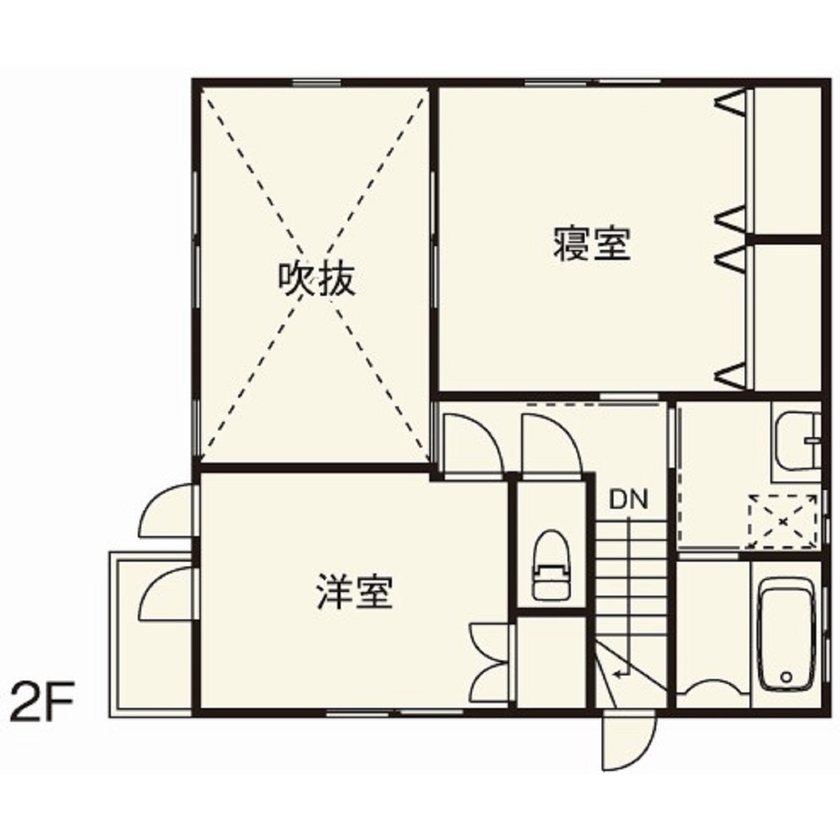 住友不動産ハウジング 【ビルトインガレージ／吹き抜け／約40坪】ソファに座って車と薪ストーブを眺める夢を叶えた家の間取り図（2LDK＋ガレージ）2階