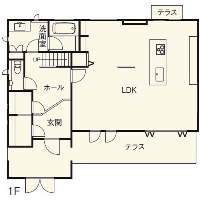 住友不動産ハウジング 【家事動線／約44坪】素材にこだわった、シンプルな中にエレガントさが漂う住まい。断熱性の高さにも満足の間取り図（2LDK+F）1階