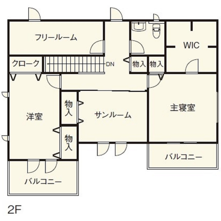 住友不動産ハウジング 【家事動線／約44坪】素材にこだわった、シンプルな中にエレガントさが漂う住まい。断熱性の高さにも満足の間取り図（2LDK+F）2階