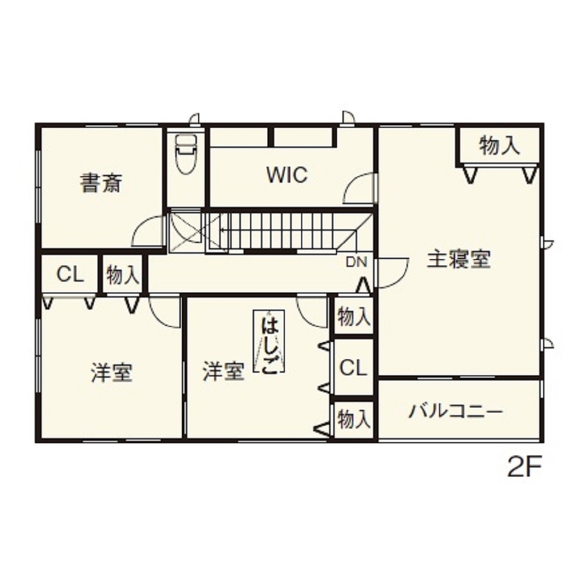 住友不動産ハウジング 【家事動線／約44坪】青空に映える美しい外観。明るいリビングや植物を愉しむ土間空間で気持ちよく暮らすの間取り図（3LDK+小屋裏収納）2階