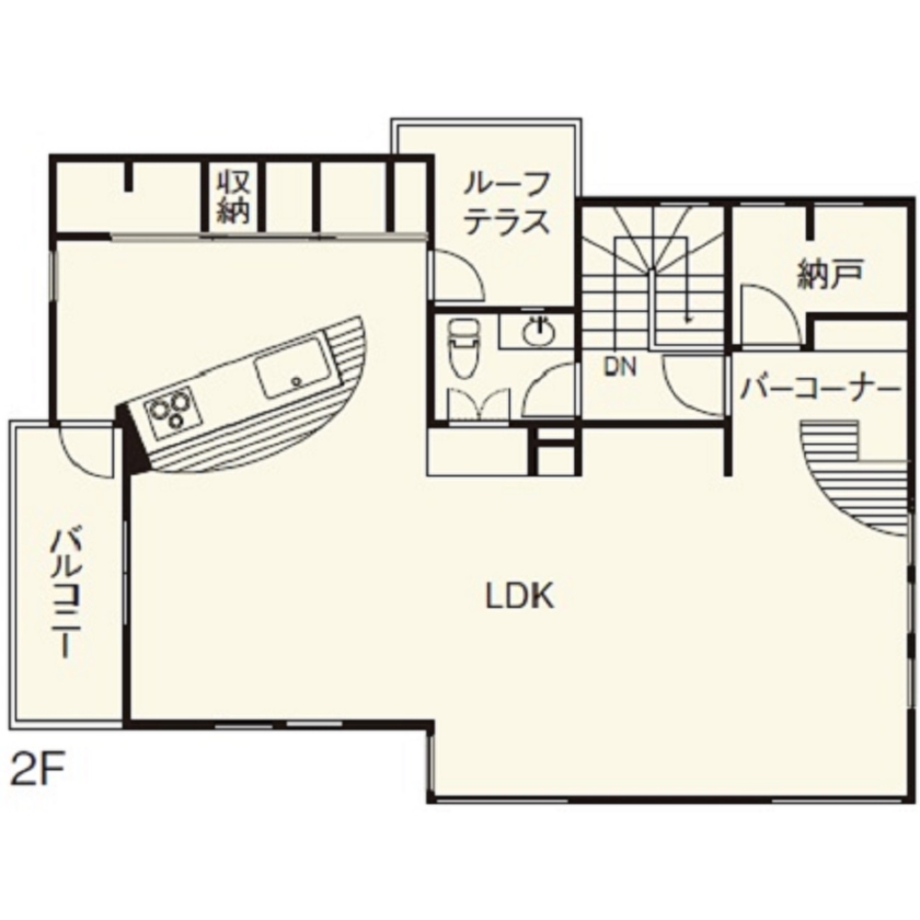 住友不動産ハウジング 【2階リビング／バーカウンター／約43坪】秀逸なデザインと実用性を両立。コストパフォーマンスにも満足の間取り図（4LDK）2階