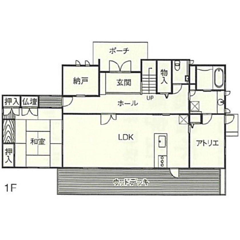 住友不動産ハウジング 【2階建て／和室／アトリエ／約67坪】デザインに一目ぼれ。一年中快適に暮らせる住宅性能に満足の間取り図（4LDK+F）1階