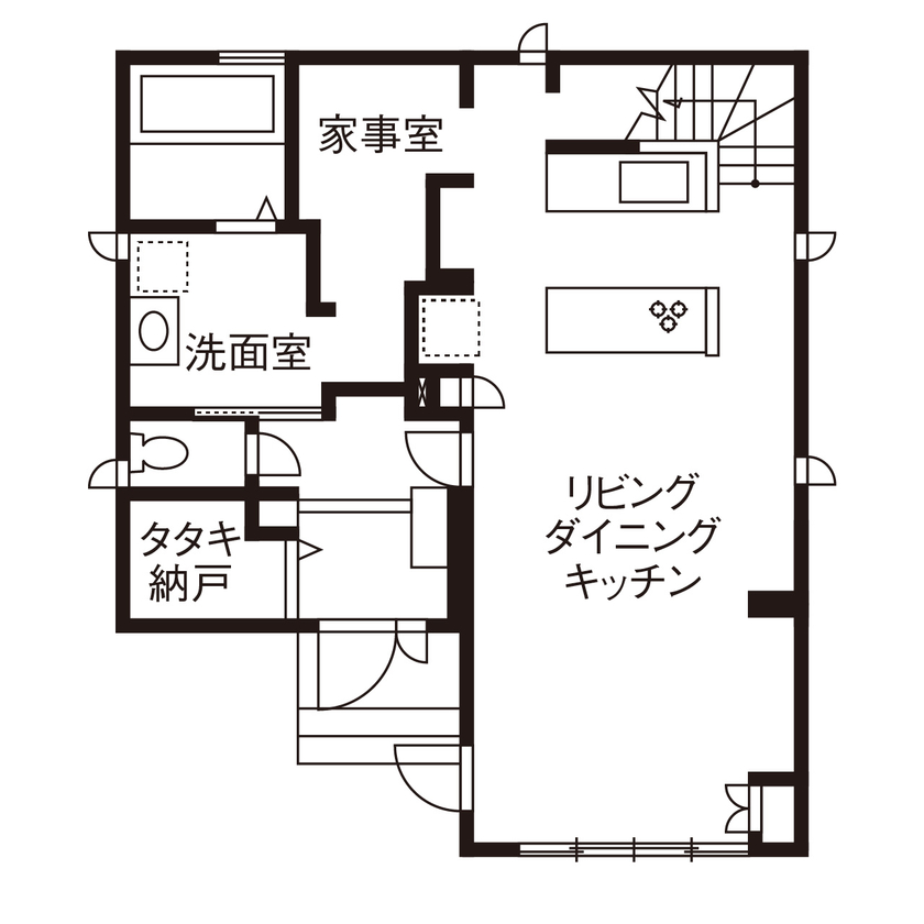 セキスイハイム 共働き夫婦のこだわりは動線と収納　30坪の敷地を最大限に活かした家の間取り図（2LDK）１階