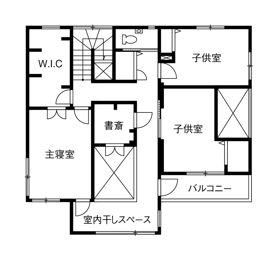 セキスイハイム 【40.2坪/夫婦/２つの吹き抜け】シックで若々しい、こだわりのインテリアが映える家の間取り図（4LDK）２階