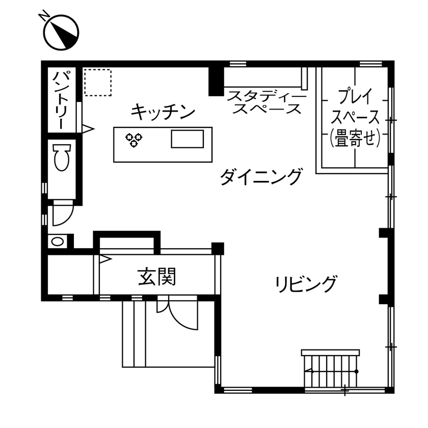 セキスイハイム 間仕切りをなくしたワンフロアに、溢れる光を採り込み開放感に包まれたイメージ通りの住まいをの間取り図（2LDK）1階
