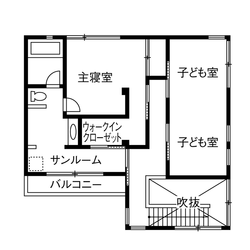 セキスイハイム 間仕切りをなくしたワンフロアに、溢れる光を採り込み開放感に包まれたイメージ通りの住まいをの間取り図（2LDK）2階