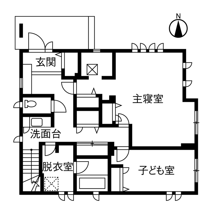 セキスイハイム 外部の視線を気にせず、のびのびと過ごせる２階リビングで、バルコニーとの一体感を楽しみながら住まうの間取り図（2LDK）1階