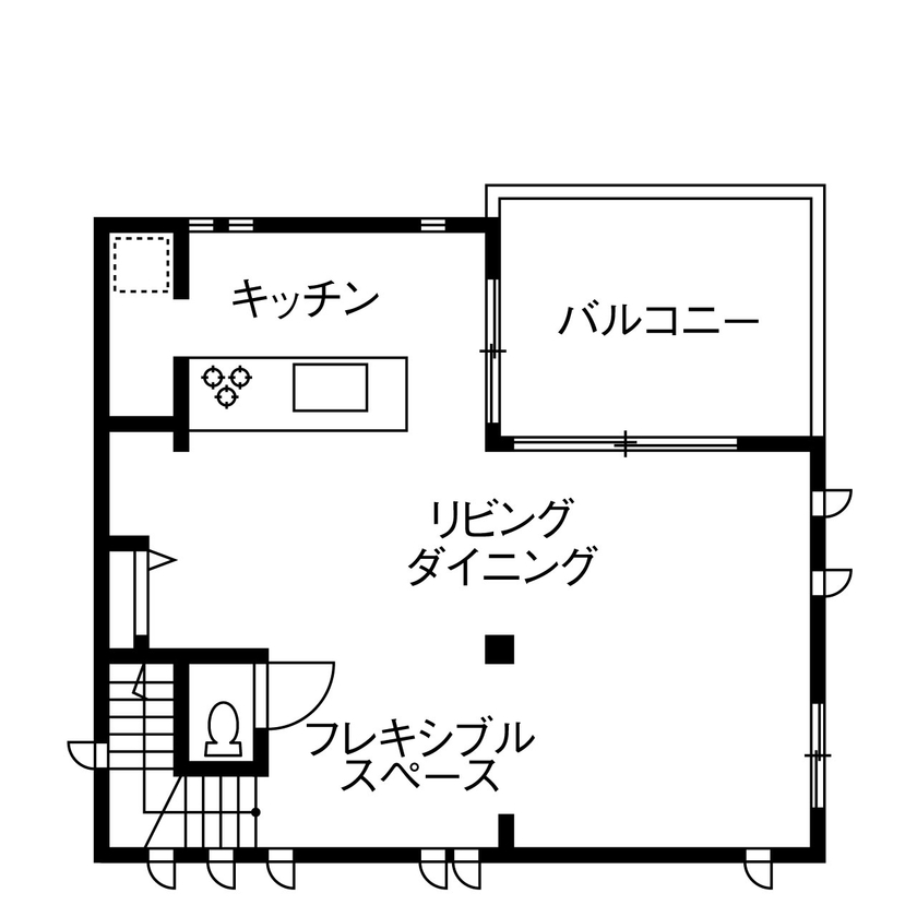 セキスイハイム 外部の視線を気にせず、のびのびと過ごせる２階リビングで、バルコニーとの一体感を楽しみながら住まうの間取り図（2LDK）2階