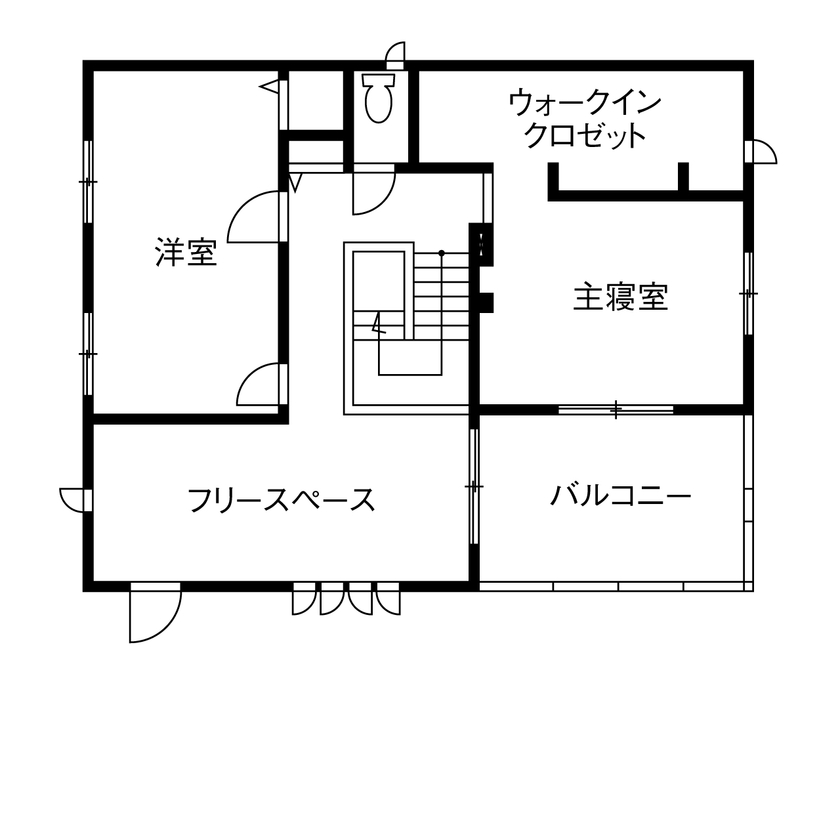 セキスイハイム 【39.4坪/夫婦＋子ども2人＋愛犬2匹】子育て、愛犬との暮らしを楽しめる、スタイリッシュな住まいの間取り図（2LDK）２階