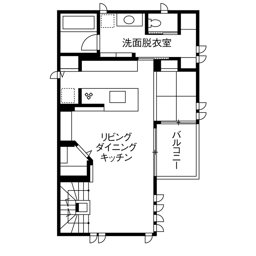 セキスイハイム 【延床48.2坪/両親+夫婦】約36坪の土地に建つ、明るくあたたかな３階建て完全分離二世帯の住まいの間取り図（4LLDDKK）２階