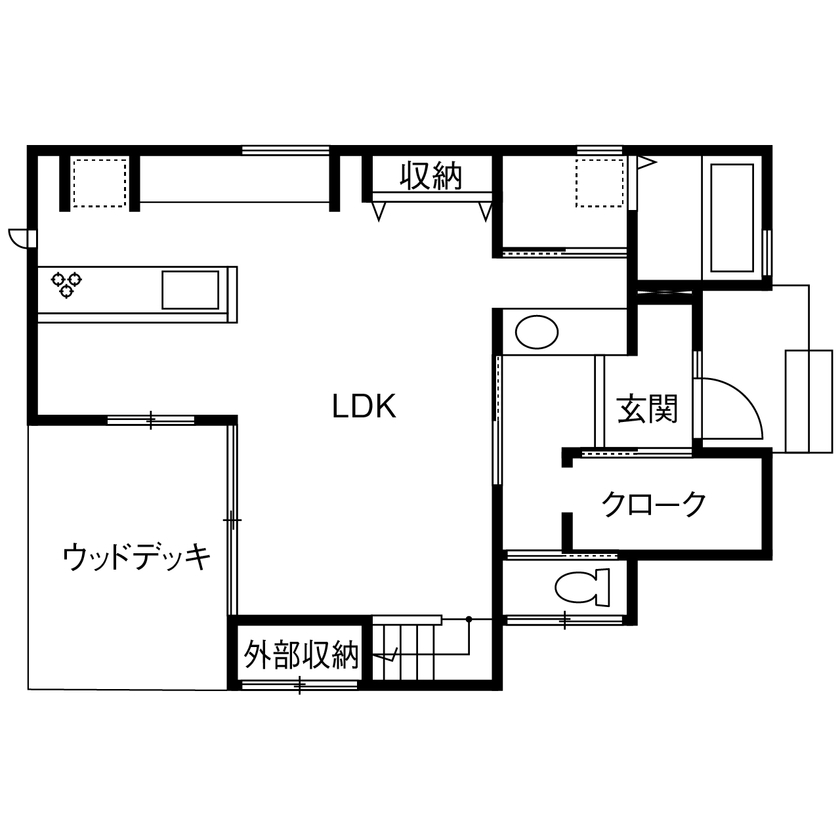 マコトホーム 【大津/2000万円台/30坪台/土地探し】広々リビングに人が集う。家族構成に応じて自由に部屋数を増やせる家の間取り図（2LDK）1階