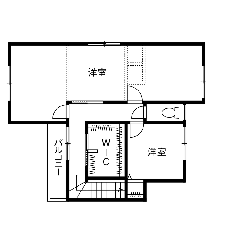 マコトホーム 【大津/2000万円台/30坪台/土地探し】広々リビングに人が集う。家族構成に応じて自由に部屋数を増やせる家の間取り図（2LDK）2階
