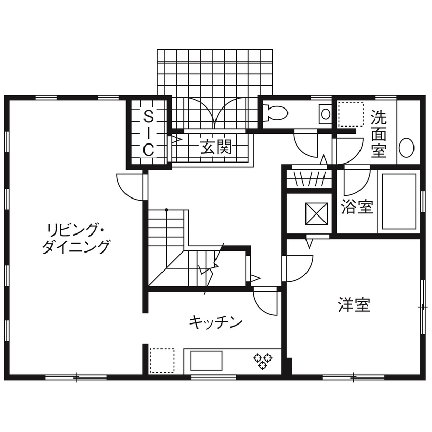 ロビンスジャパン 【2000万円台/44.6坪/レンガ/ジョージアン/間取り図公開】アンティークが似合うレンガの家の間取り図（4LDK）1階