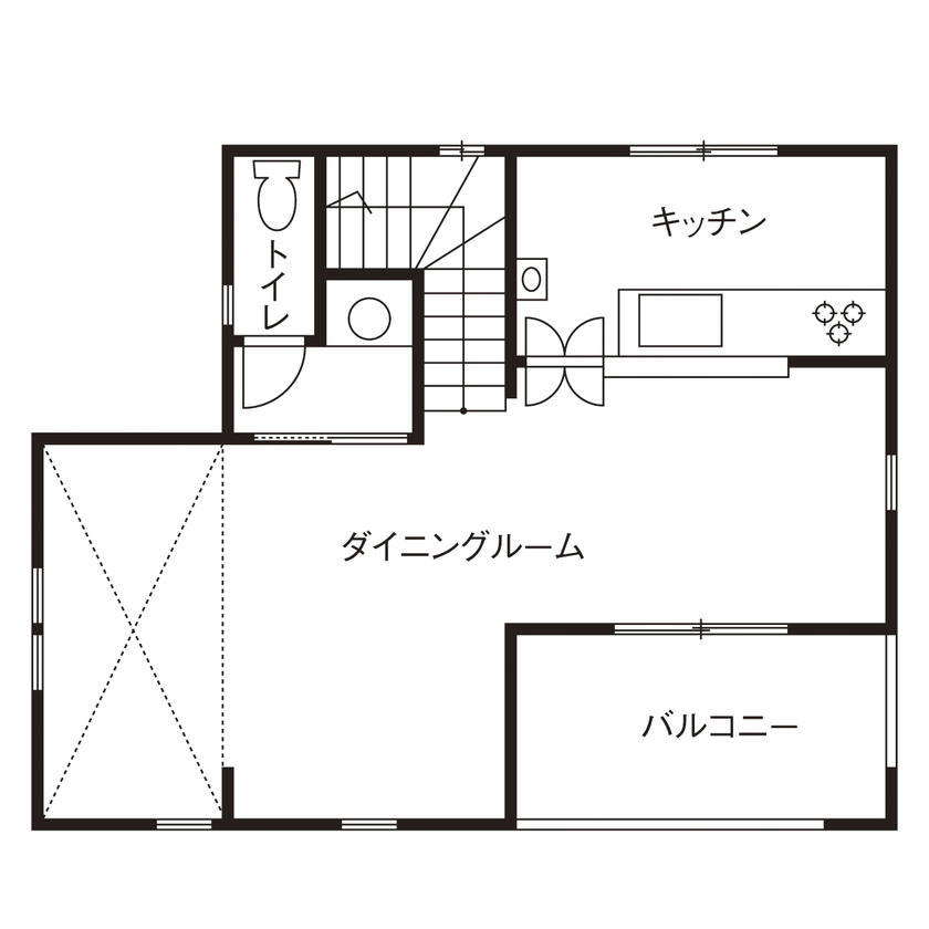 ロビンスジャパン 【1186万円/26.5坪/店舗併用/間取り図公開】輸入住宅で叶えた「自宅でレストラン開業」の夢の間取り図（1LDK＋店舗ダイニング）2階