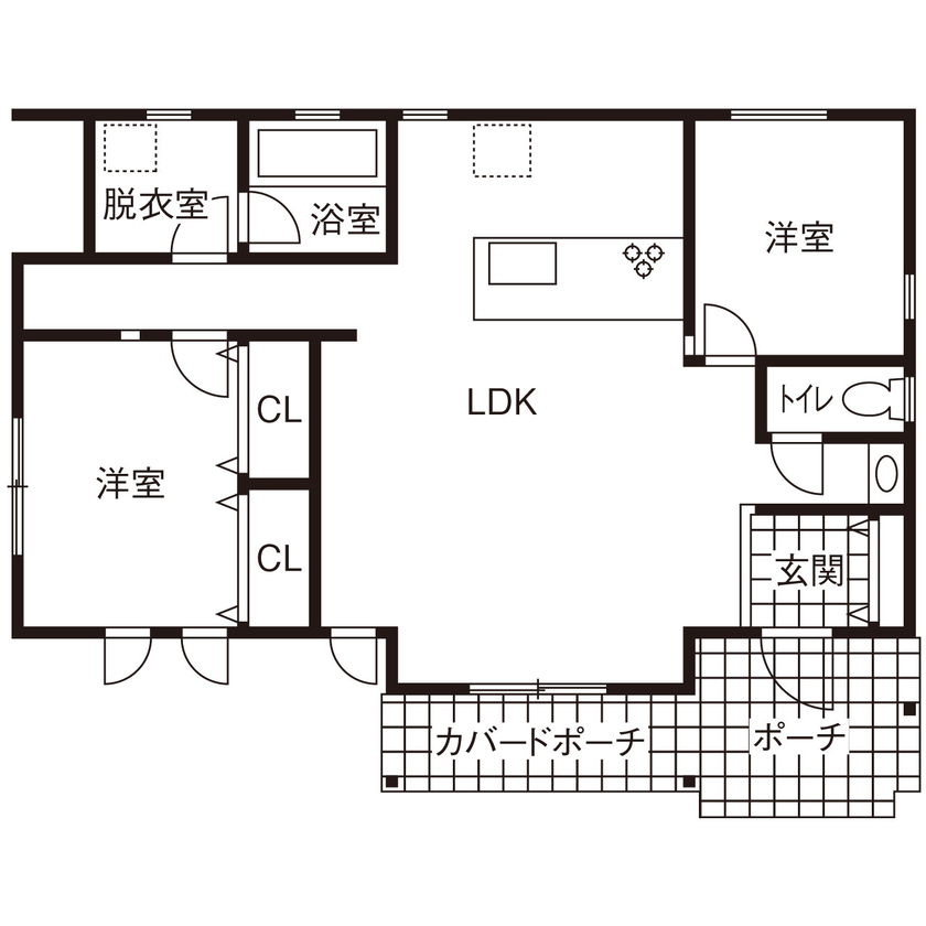 ロビンスジャパン 【1740万円/間取図/サーファーズ/平屋】カバードポーチでBBQランチも楽しい！将来は永住したい海近別荘の間取り図（2LDK）1階