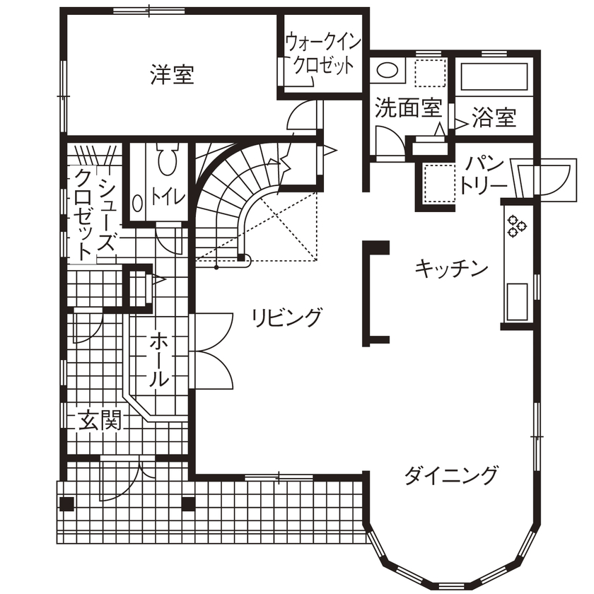 ロビンスジャパン 【2981万円/59.6坪/サーキュラー階段  /間取り図公開】人生を華やかに彩るクイーン・アン様式の邸宅の間取り図（5K以上）1階