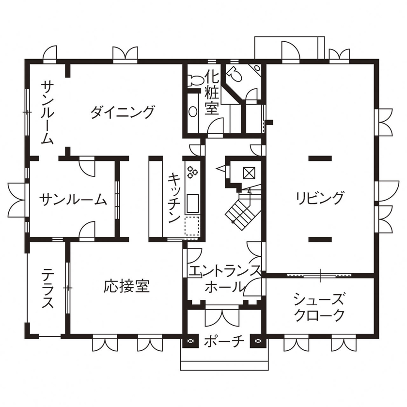 ロビンスジャパン ［輸入住宅/オフィス併用/建築家/間取り図公開］ブローニュの森の貴婦人をイメージしたエレガントな邸宅の間取り図（5K以上）1階