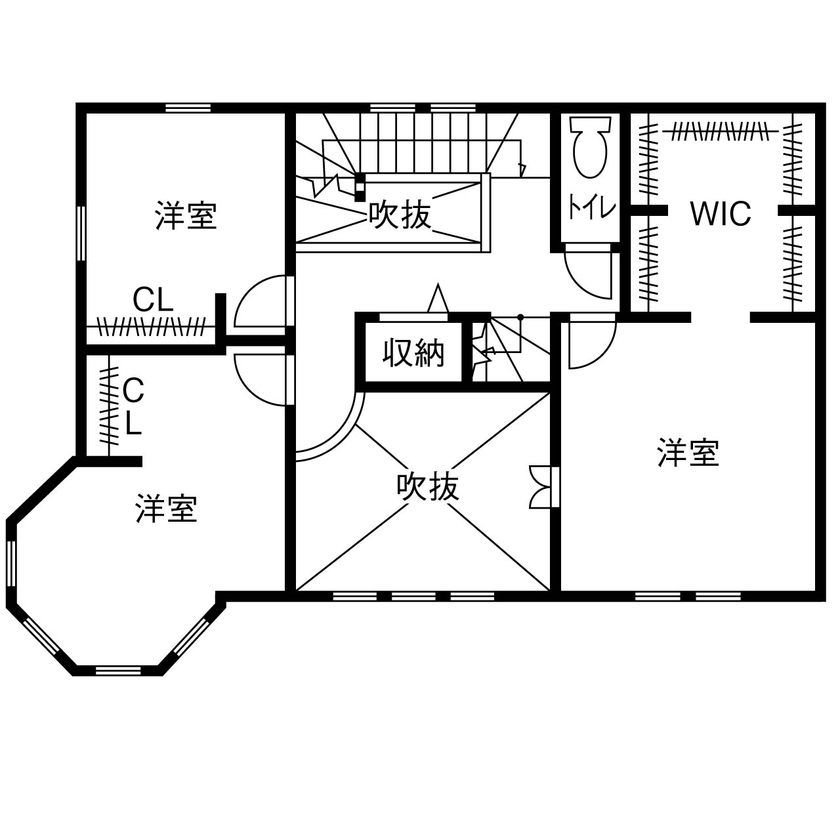 ロビンスジャパン 【2000万円台/36坪/店舗併用/間取り図公開】パノラマウインドウが目を惹くネイルサロン併設の輸入住宅の間取り図（3LDK＋サロン（店舗））2階