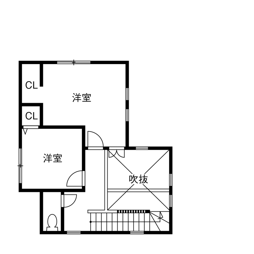 ロビンスジャパン 【1000万円台/25坪/アメリカ住宅/間取り図公開】カバードポーチとバイクガレージと遊び心を楽しむ家の間取り図（2LDK）2階